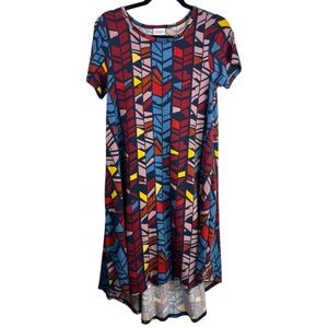 LuLaRoe Carly Dress, Multicolor Arrow Print, Polyester Blend, Swing Hem, Casual